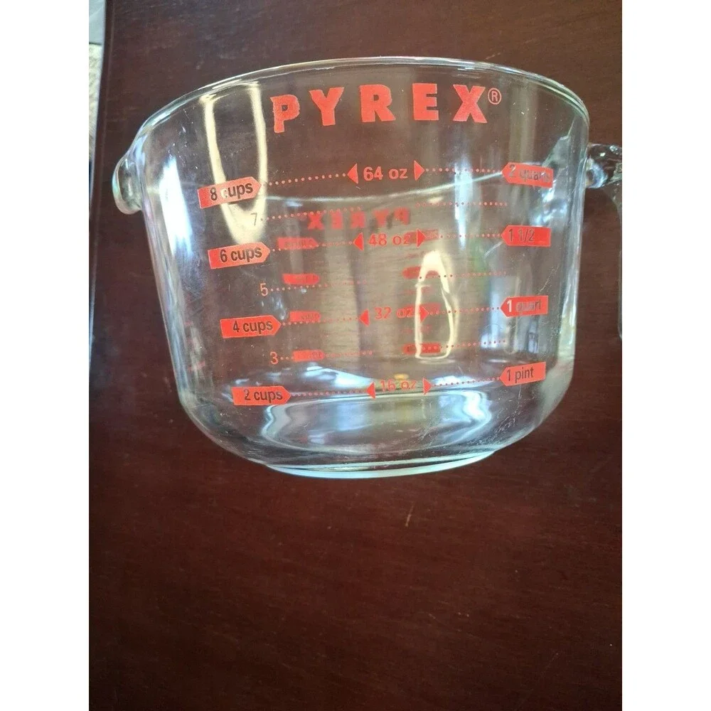 PYREX Glass Liquid Measuring 8 Cup 64 oz 2 Quart Liter Clear Red Letters-USA
